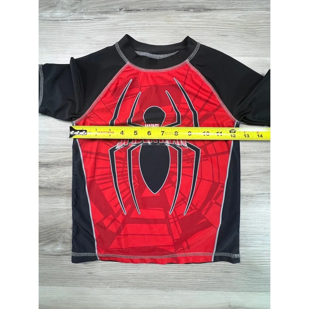 Kids Marvel Spider-Man Rash Guard Swim Shirt Red Black Size 5T Short Sleeve